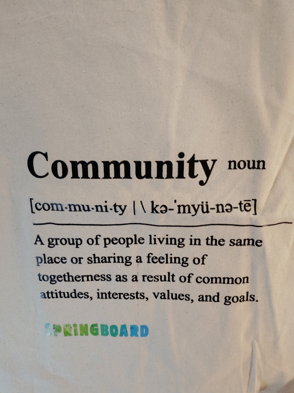 'Community' Cream Canvas Shoulder Tote Bag